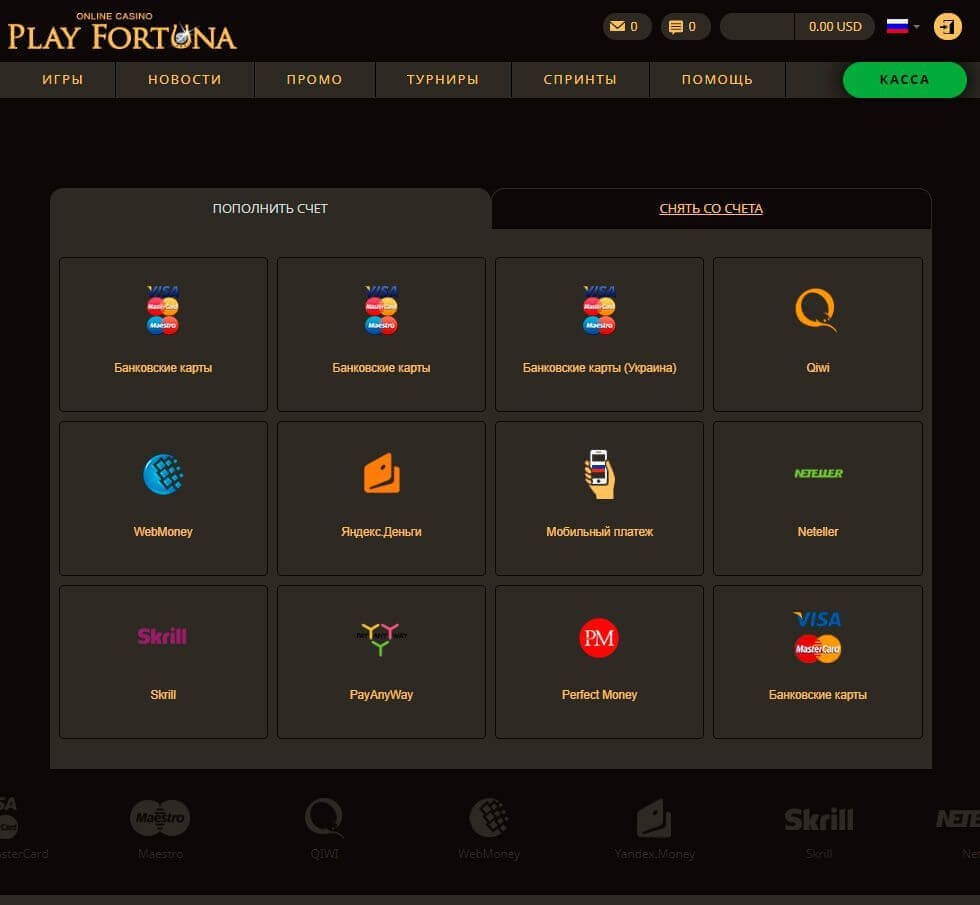 playfortuna casino методы пополнения и вывода